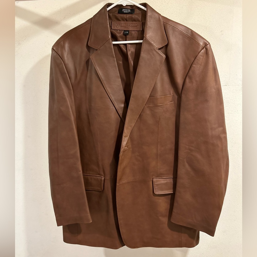 Stafford Essentials Brand Leather Blazer